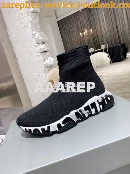 Replica Balenciaga Men Female Speed Graffiti Sneaker 645334 White Blac