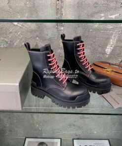 Replica Balenciaga Women's Strike 20mm Lace-up Boot In Black/ Fluo Pin