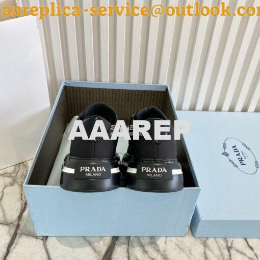 Replica Prada Macro Re-nylon And Brushed Leather Sneakers 1E661M Black 6