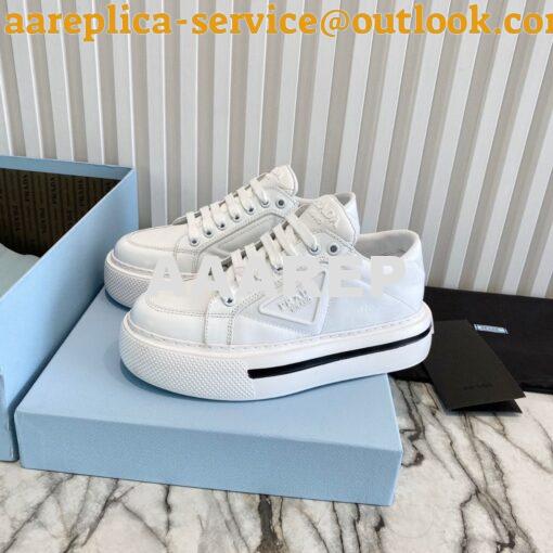 Replica Prada Macro Re-nylon And Brushed Leather Sneakers 1E661M White 3