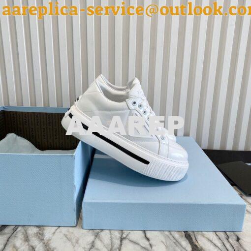 Replica Prada Macro Re-nylon And Brushed Leather Sneakers 1E661M White 4