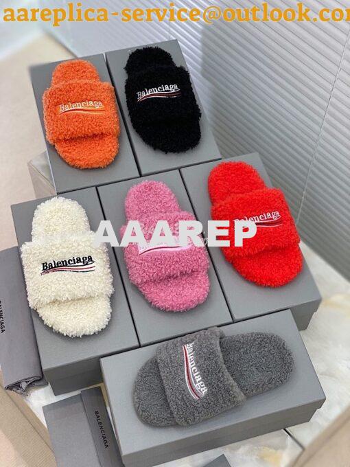 Replica Balenciaga Men Female Furry Shearling Slide Sandal 654747