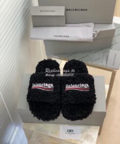 Replica Balenciaga Men Female Furry Shearling Slide Sandal 654747 2