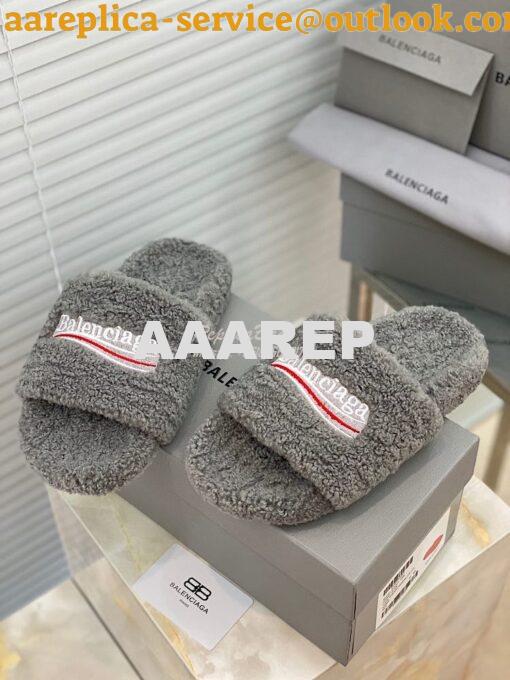 Replica Balenciaga Men Female Furry Shearling Slide Sandal 654747 12