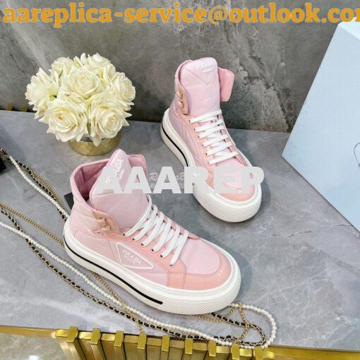 Replica Prada Macro Re-Nylon and brushed leather high-top sneakers 1T6 3