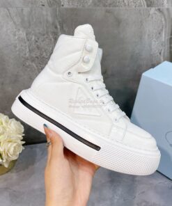 Replica Prada Macro Re-Nylon and brushed leather high-top sneakers 1T6