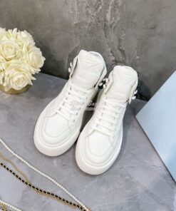 Replica Prada Macro Re-Nylon and brushed leather high-top sneakers 1T6 2