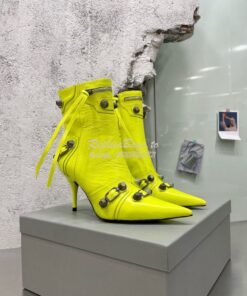 Replica Balenciaga Cagole 90mm Bootie Arena Lambskin 694379 Neon Yello