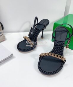 Replica Bottega Veneta BV Dot Leather Sandals 667178 Black 2