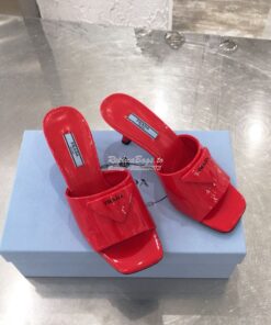 Replica Prada Brushed Leather Mid-heeled Slides 1XX590 Red