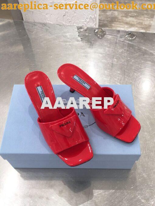 Replica Prada Brushed Leather Mid-heeled Slides 1XX590 Red