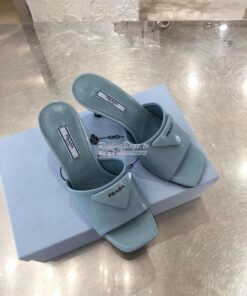 Replica Prada Brushed Leather Mid-heeled Slides 1XX590 Blue