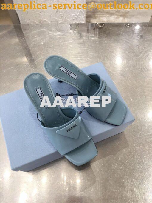 Replica Prada Brushed Leather Mid-heeled Slides 1XX590 Blue