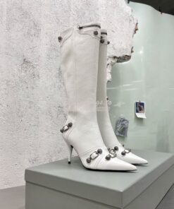 Replica Balenciaga Cagole 90mm Boot Arena lambskin 694395 white 2