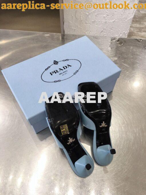 Replica Prada Brushed Leather Mid-heeled Slides 1XX590 Blue 7