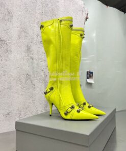 Replica Balenciaga Cagole 90mm Boot Arena lambskin 694395 Neon Yellow