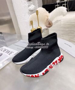 Replica Balenciaga Men Female Speed Graffiti Sneaker 645334 White Red