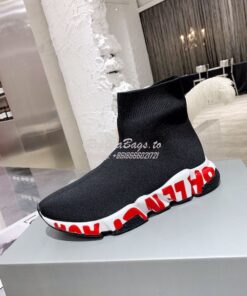 Replica Balenciaga Men Female Speed Graffiti Sneaker 645334 White Red 2