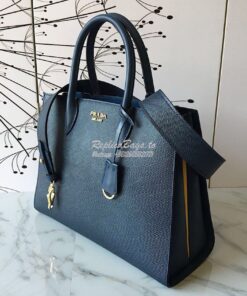 Replica Prada Bibliothèque Saffiano Leather Bag 1BA153 Navy Blue