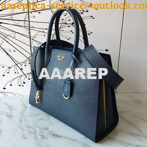 Replica Prada Bibliothèque Saffiano Leather Bag 1BA153 Navy Blue