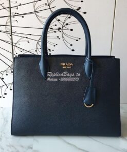 Replica Prada Bibliothèque Saffiano Leather Bag 1BA153 Navy Blue 2