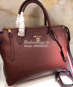 Replica Prada Daino Leather Tote Bag 1BA157 Burgundy