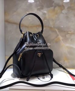 Replica Prada Leather bucket bag 1bh038 Black