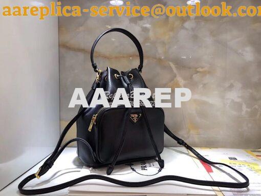 Replica Prada Leather bucket bag 1bh038 Black