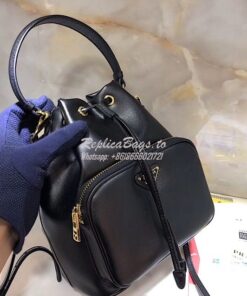 Replica Prada Leather bucket bag 1bh038 Black 2