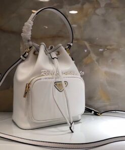 Replica Prada Leather bucket bag 1bh038 White