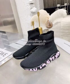 Replica Balenciaga Men Female Speed Graffiti Sneaker 645334 Black Pink