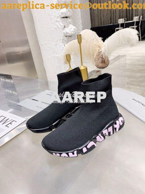 Replica Balenciaga Men Female Speed Graffiti Sneaker 645334 Black Pink