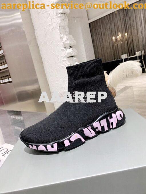 Replica Balenciaga Men Female Speed Graffiti Sneaker 645334 Black Pink 2