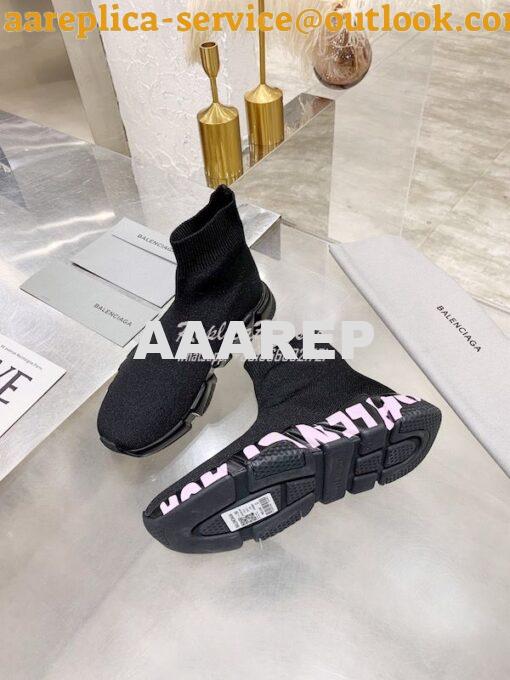 Replica Balenciaga Men Female Speed Graffiti Sneaker 645334 Black Pink 7