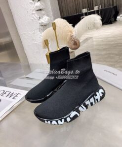 Replica Balenciaga Men Female Speed Graffiti Sneaker 645334 Black Whit