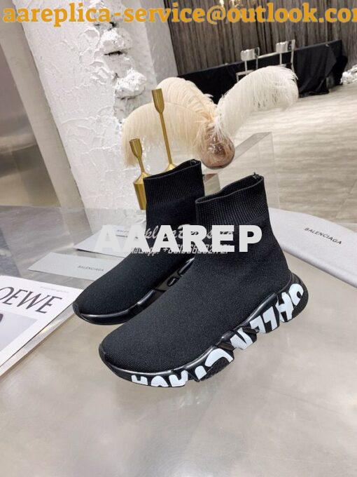 Replica Balenciaga Men Female Speed Graffiti Sneaker 645334 Black Whit