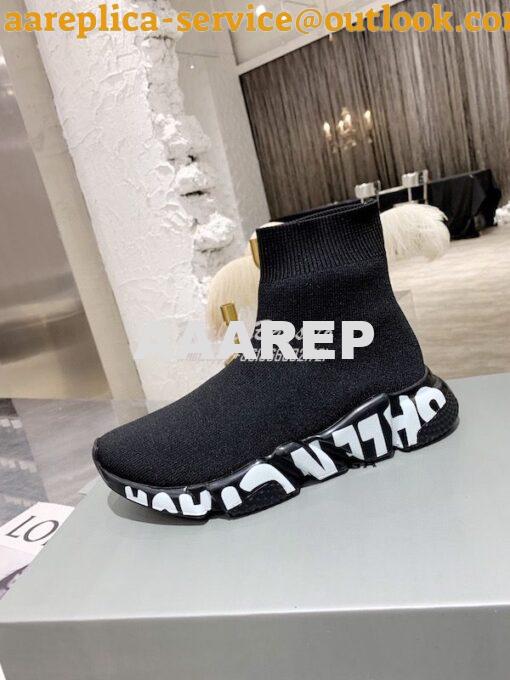 Replica Balenciaga Men Female Speed Graffiti Sneaker 645334 Black Whit 3