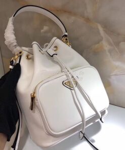 Replica Prada Leather bucket bag 1bh038 White 2