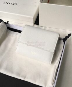 Replica Celine Small Trifold Wallet In Grained Calfskin 10B573 White