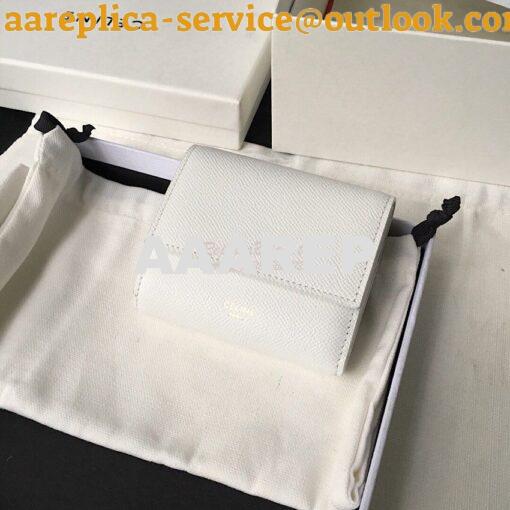 Replica Celine Small Trifold Wallet In Grained Calfskin 10B573 White