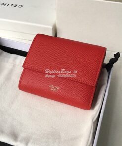 Replica Celine Small Trifold Wallet In Grained Calfskin 10B573 Red