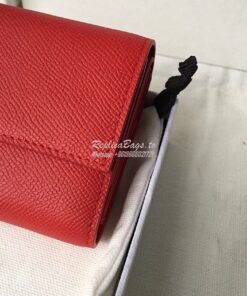 Replica Celine Small Trifold Wallet In Grained Calfskin 10B573 Red 2