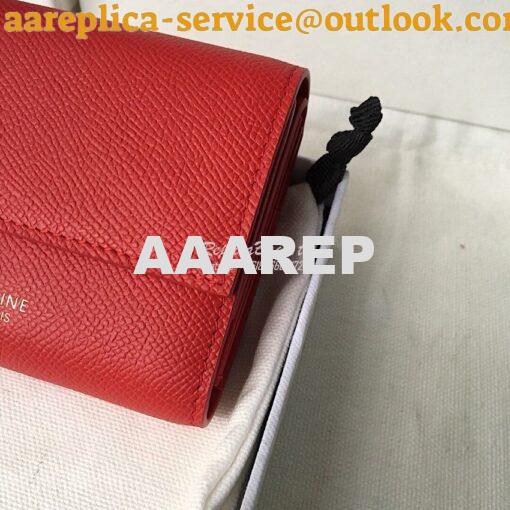 Replica Celine Small Trifold Wallet In Grained Calfskin 10B573 Red 2