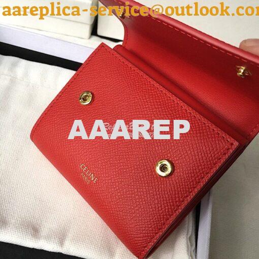 Replica Celine Small Trifold Wallet In Grained Calfskin 10B573 Red 3