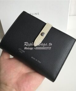 Replica Celine Strap medium/large multifunction wallet in black graine