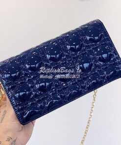 Replica Lady Dior Clutch With Chain in Patent Calfskin S0204 Indigo Bl 2