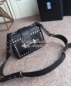 Replica Prada Cahier Small Calf Hair Studded black Shoulder Bag 1BD045 2