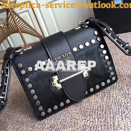 Replica Prada Cahier Small Calf Hair Studded black Shoulder Bag 1BD045 3