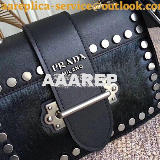 Replica Prada Cahier Small Calf Hair Studded black Shoulder Bag 1BD045 4