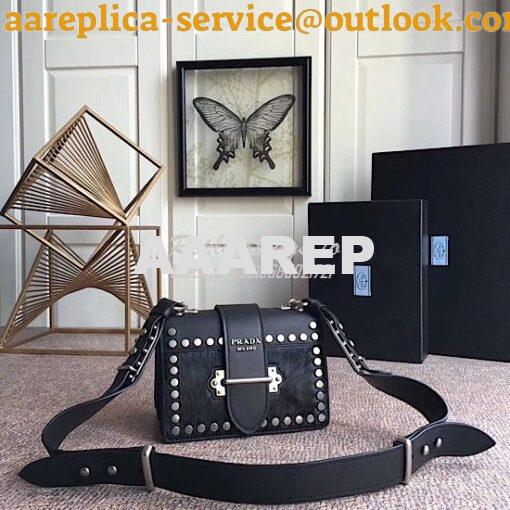 Replica Prada Cahier Small Calf Hair Studded black Shoulder Bag 1BD045 5